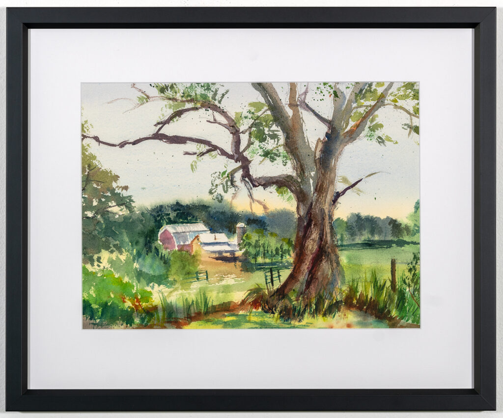 VICTORIA JENDRETSKE - The Tree and the Red Barn - Watercolor - 17 x 20.75 - $200