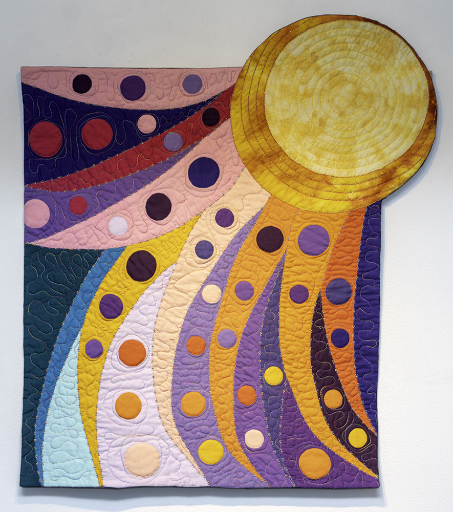 MARY BOUSFIELD BROWN	‘Sunset/Moonrise’	Solid cotton fabric, ‘curvy applique’ technique, free motion, built in machine stitches. 	36 x 20	$500