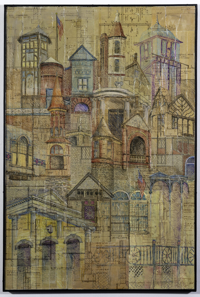 REBECCA HOUCK - Center Avenue on One Piece of Paper - Prismacolor, Blueprint - 36.5x24.5 - NFS