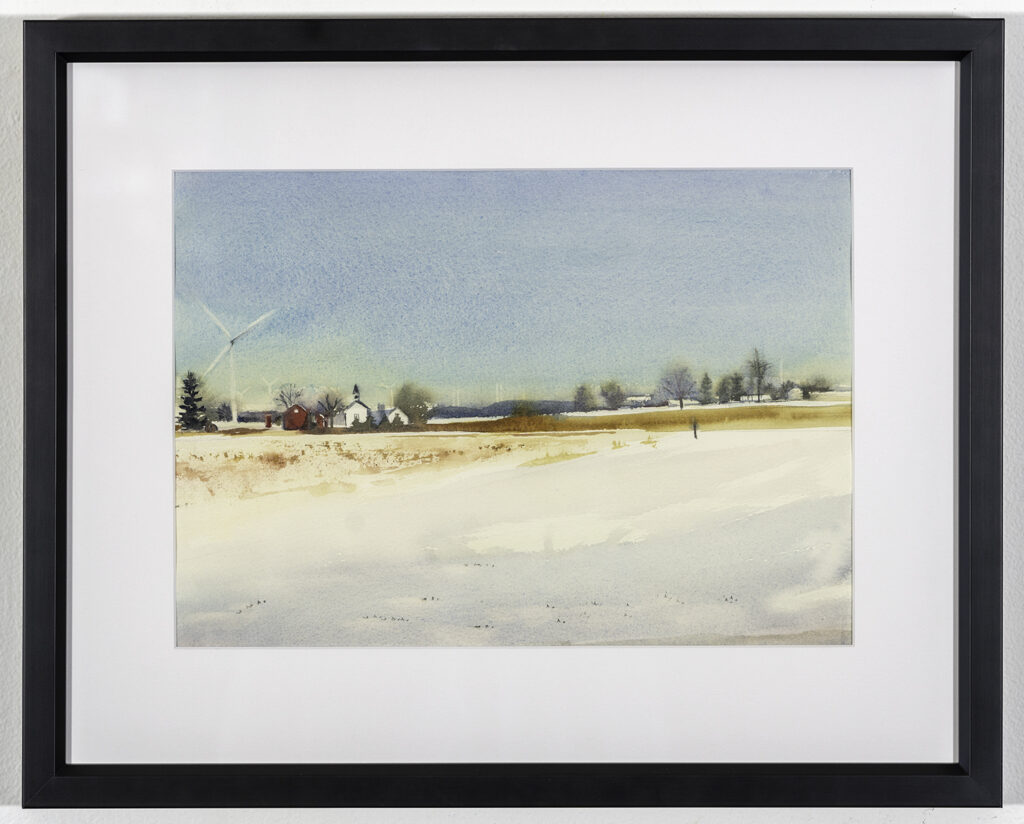 VICTORIA JENDRETZKE - Turbines and the Red Barn - Watercolor - 16.5x20.5 - $400